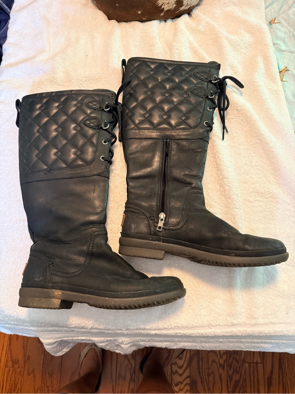 UGG Black Quilted At-the-Knee Lace-Back Boots